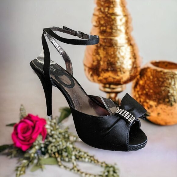 Charles by Charles David Black Satin Formal Heels w Rhinestones Women's Sz 7.5 - Picture 12 of 12